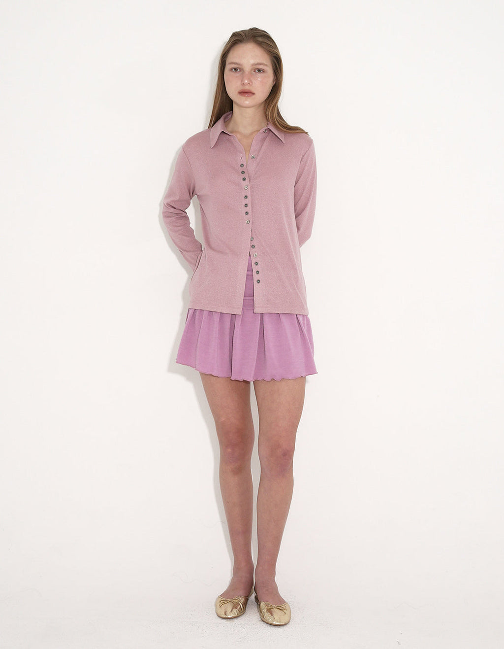 BUTTON GLITTERED JERSEY SHIRT / 2 COLOR