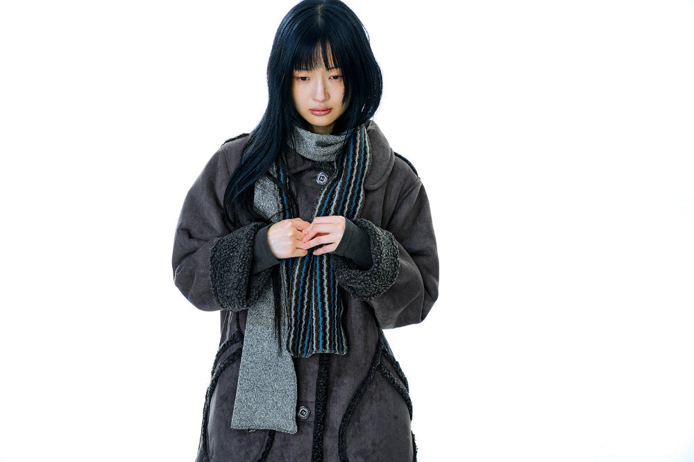 ROUND COLLAR SUEDE JACKET CHARCOAL