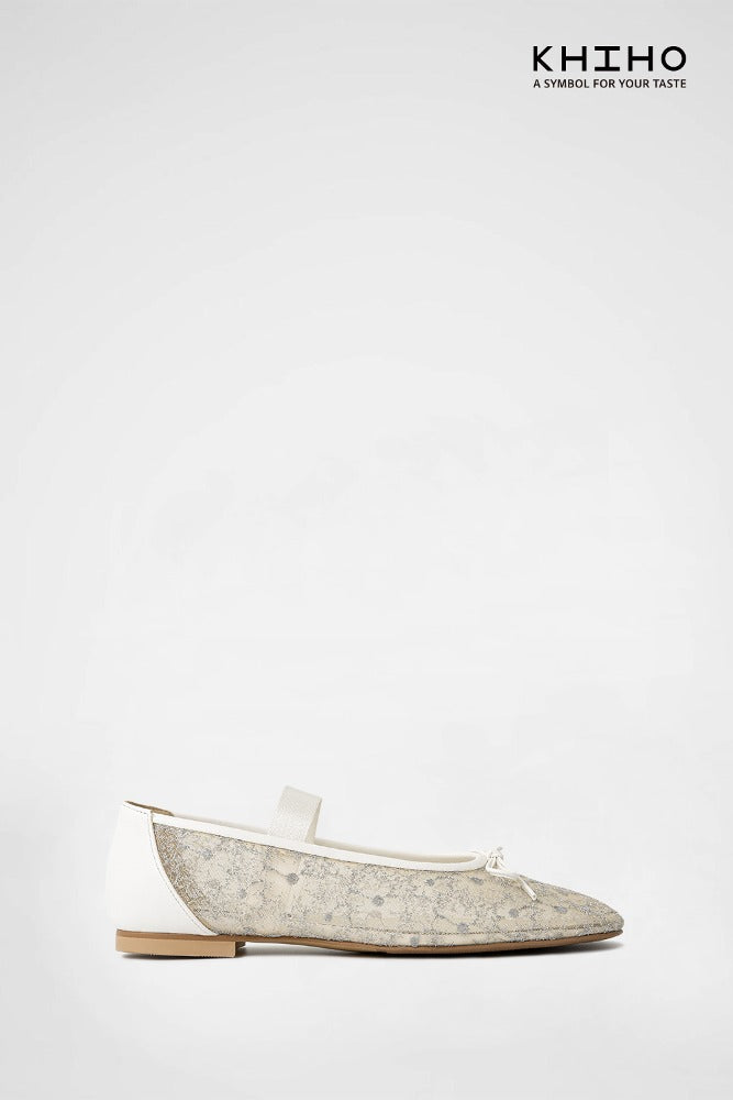 FLOWER MESH  BALLERINA FLAT / WHITE