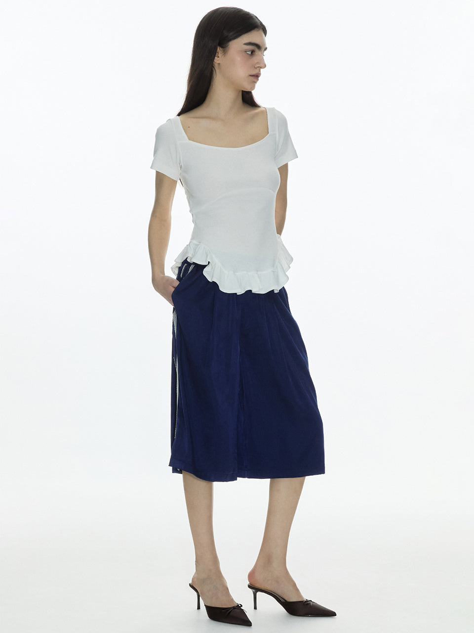 Satin Lace Track Shorts Navy