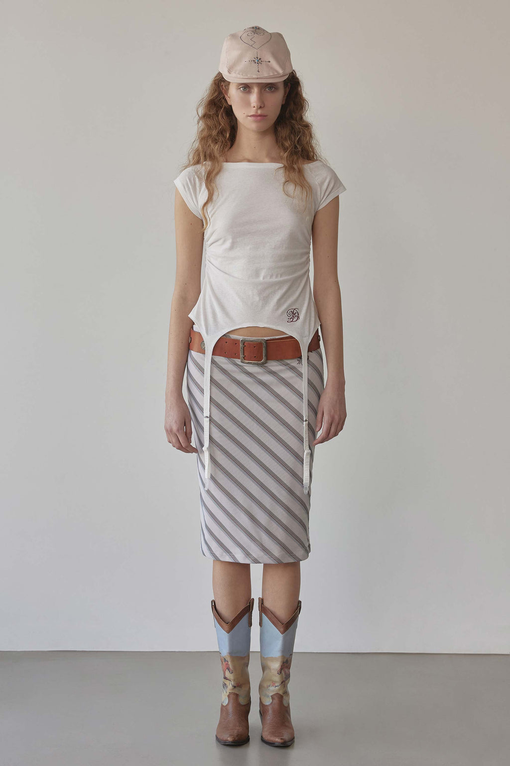 Mesh Stripe Midi Skirt Butter