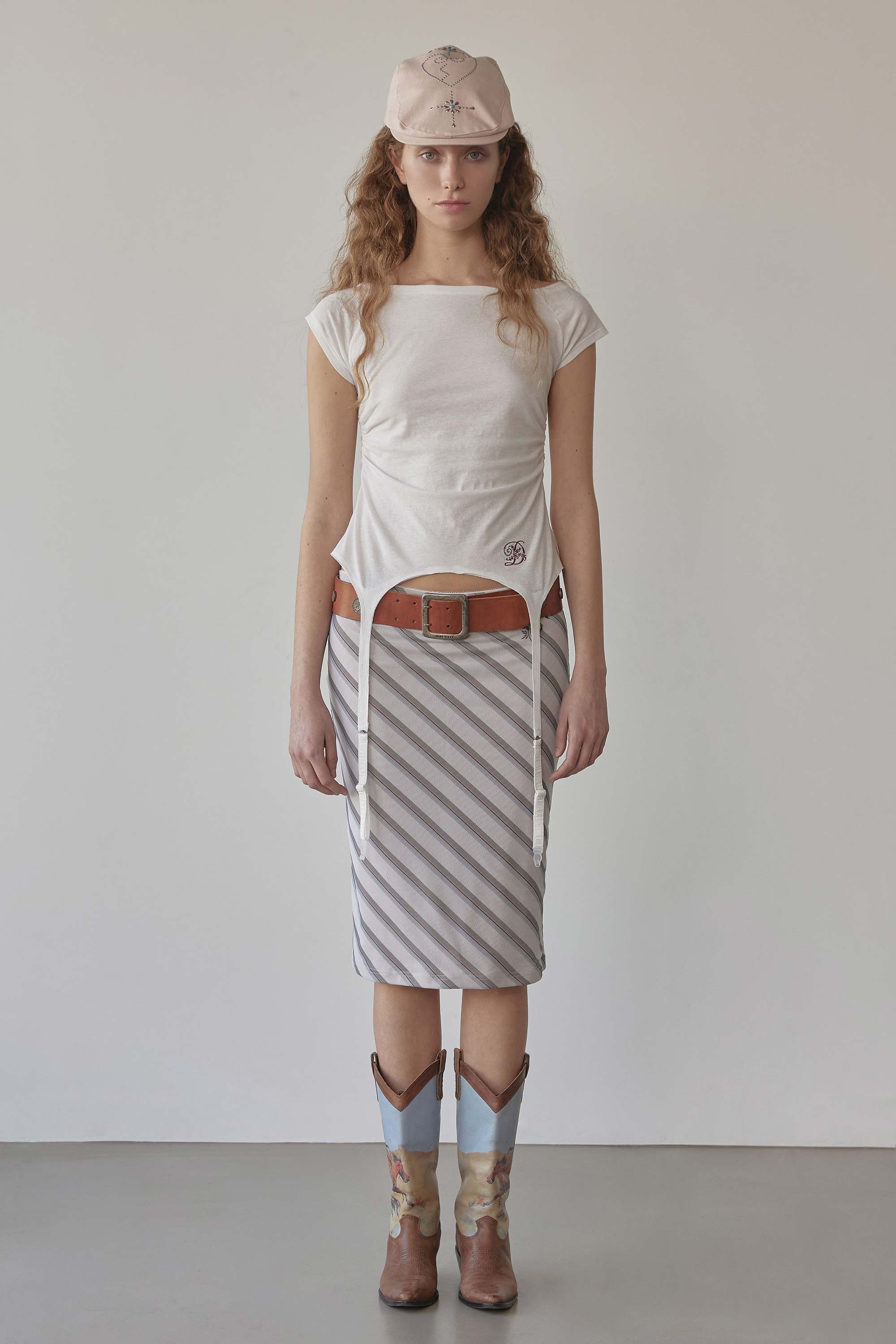 Mesh Stripe Midi Skirt Butter
