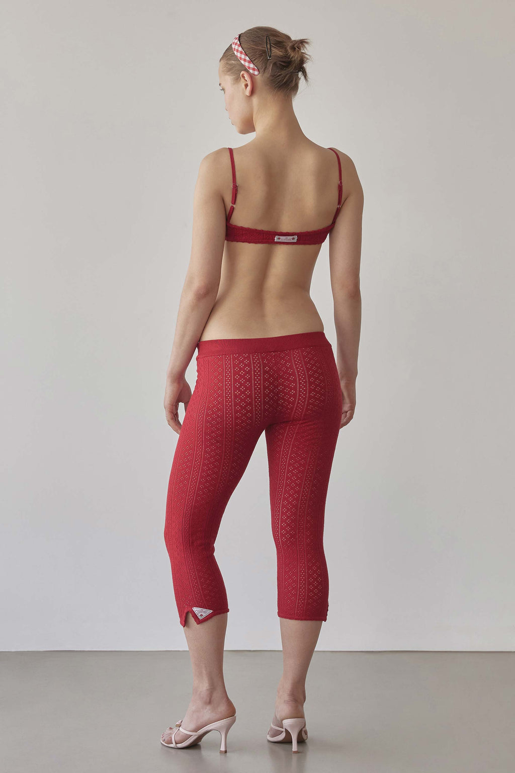 Eyelet Knit Capri Pants Red