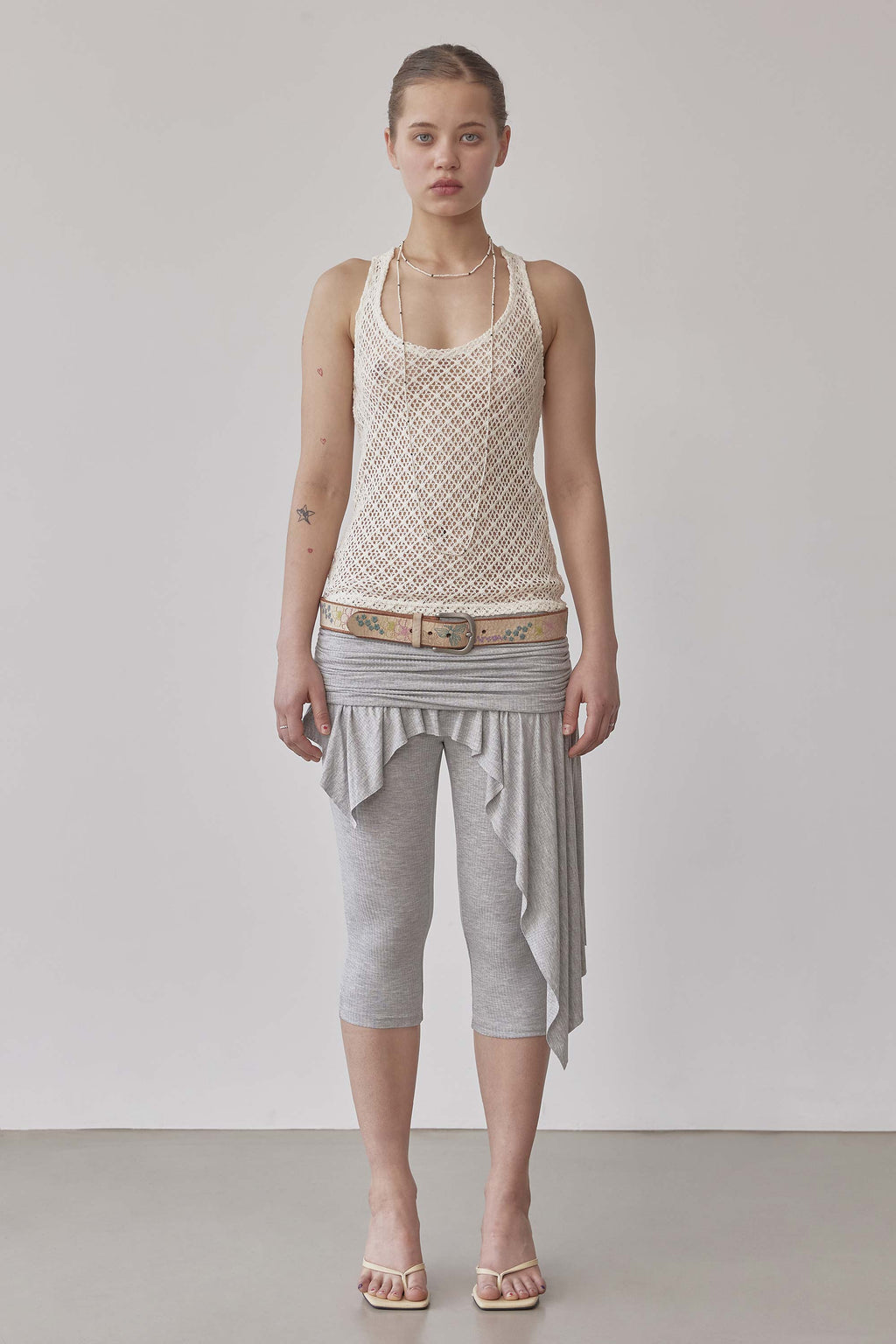 Asymmetric Skirt Leggings Melange Gray