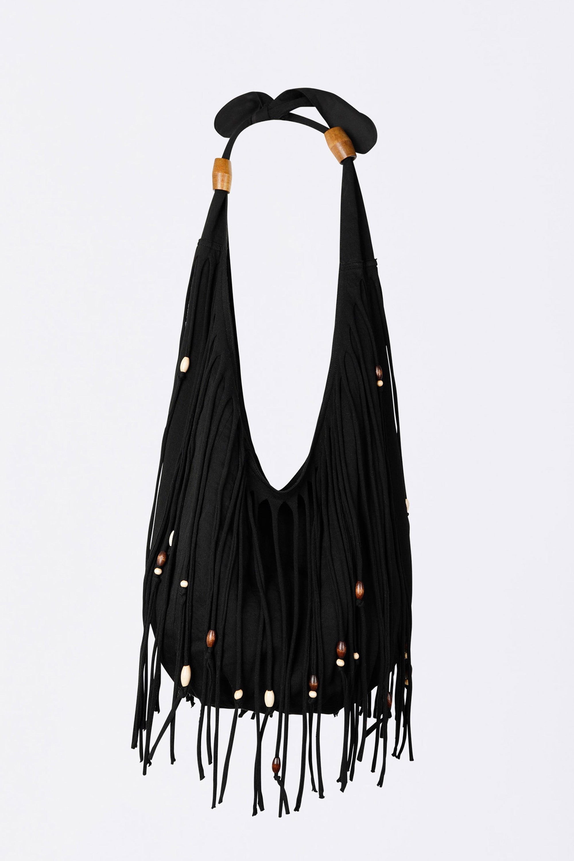 Shaggy Fringe Market Bag Black