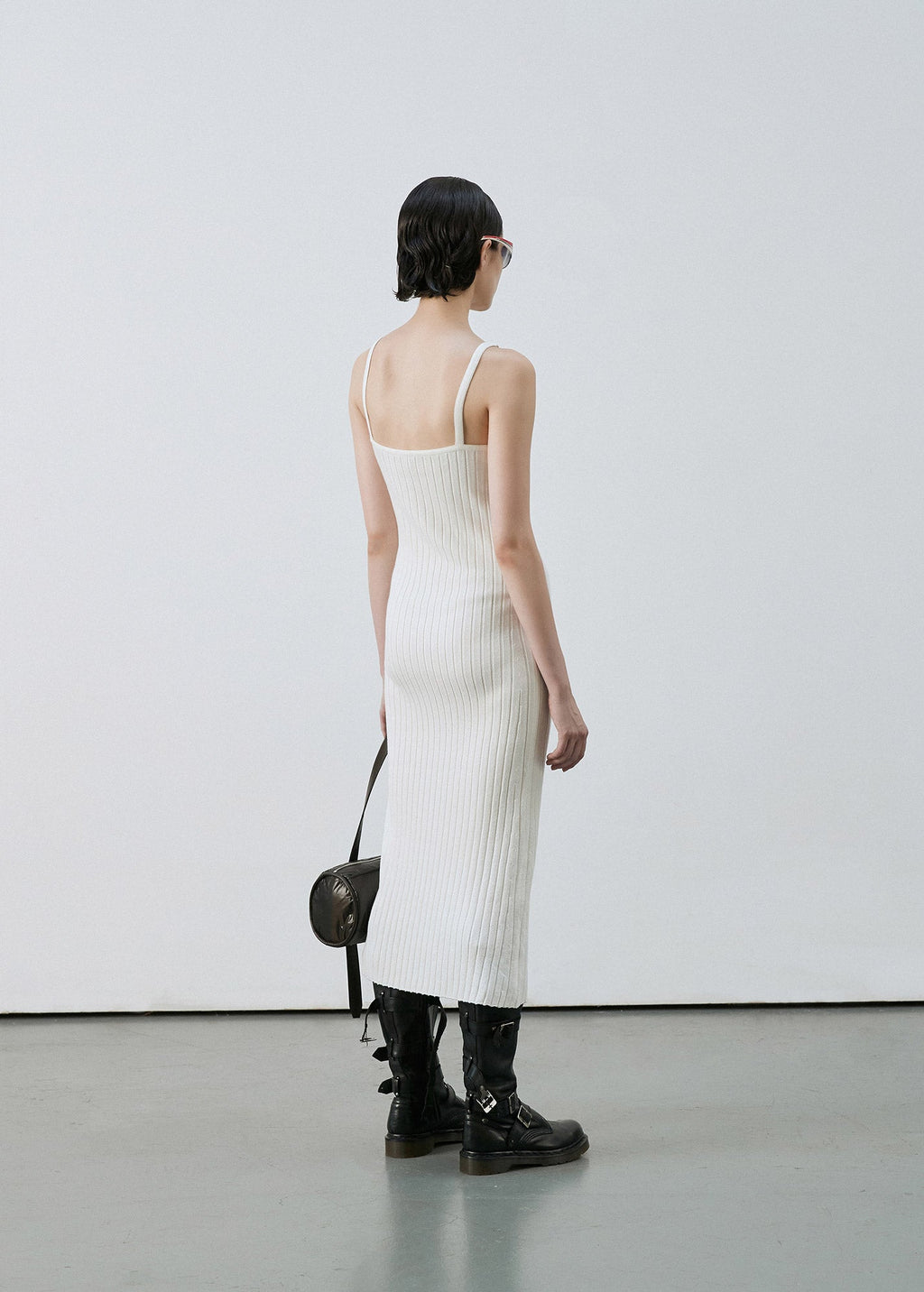 SUSPENDERS RIBBED KNIT DRESS IVORY / 2 COLOR