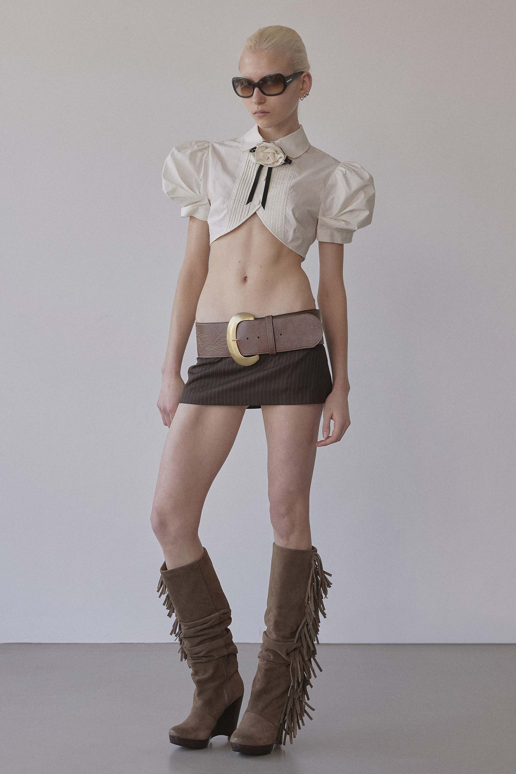 Good Girl Micro Skirt Brown Pinstripe