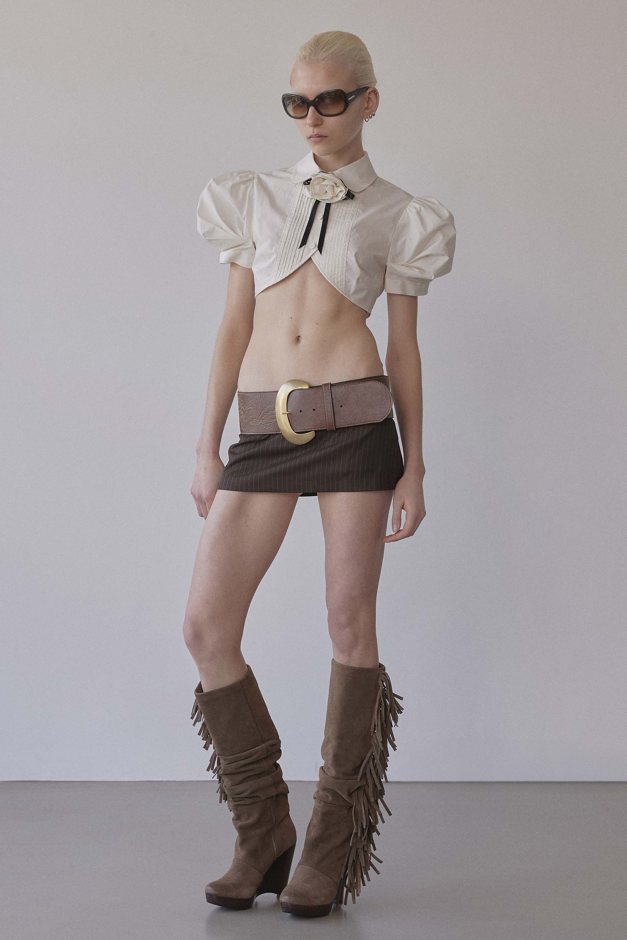 Good Girl Micro Skirt Brown Pinstripe