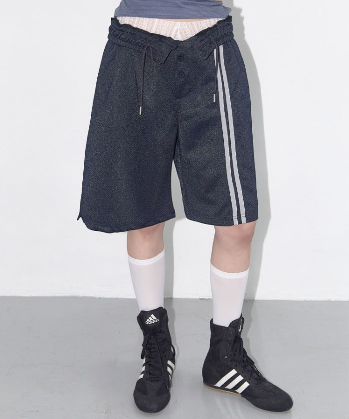 BUTTON-UP BERMUDA SWEATPANTS (NAVY)