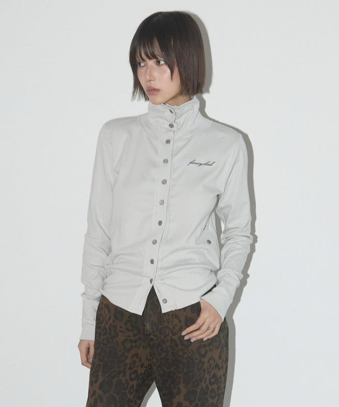 ROUGH HIGH-NECK CARDIGAN (LIGHT GRAY)