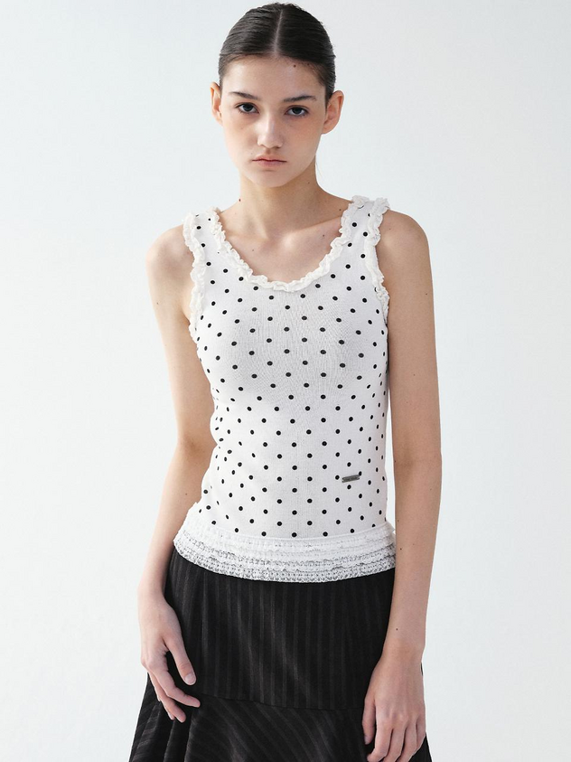 FRILL DOT SLEEVELESS TANK IVORY