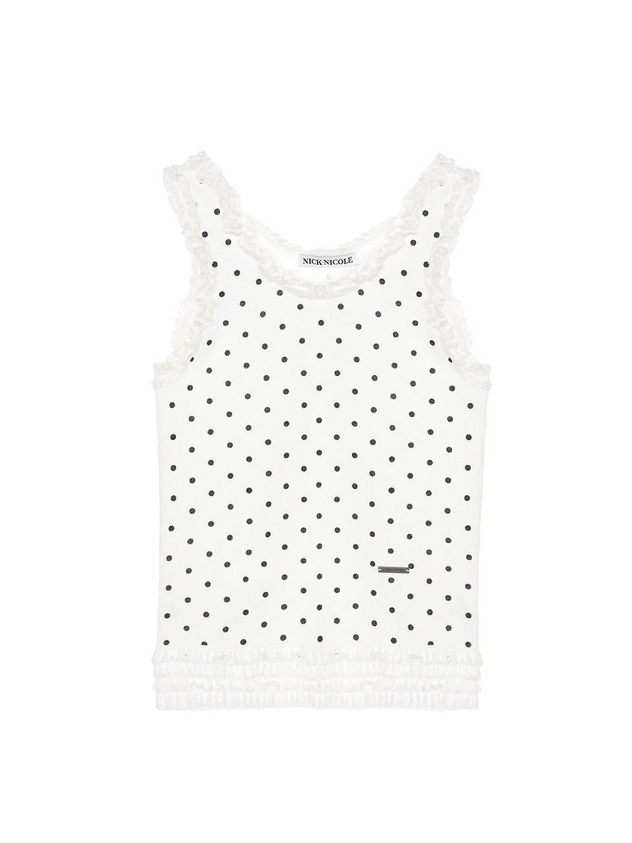 FRILL DOT SLEEVELESS TANK IVORY