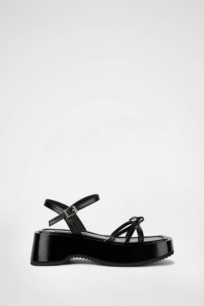 RIBBON PLATFORM SANDALS / BLACK