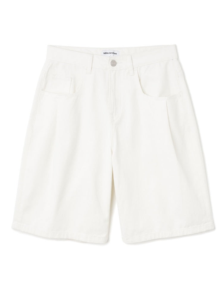 Denim Bermuda Pants Off White