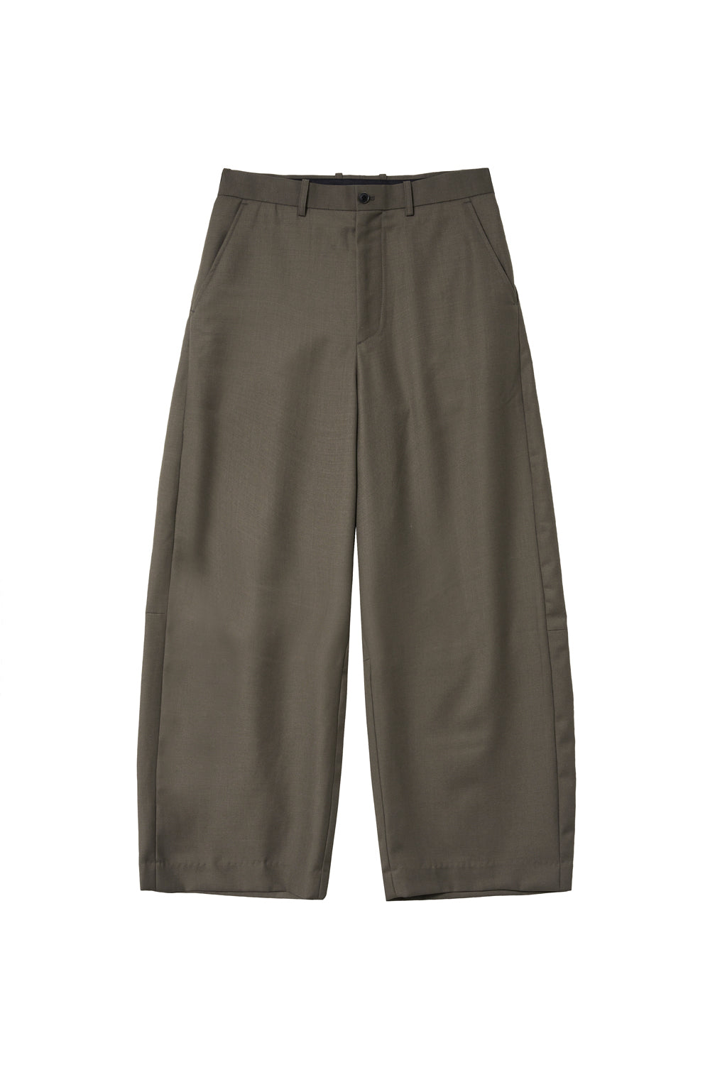 Wide Curve Trousers Wool Mud Brown