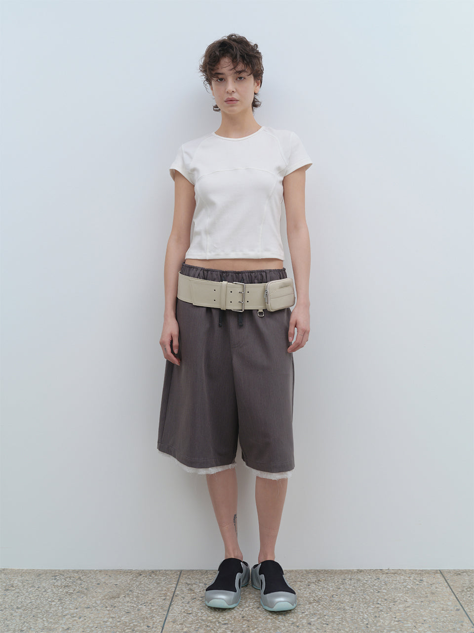 Cut Off Triming Bermuda Shorts Charcoal