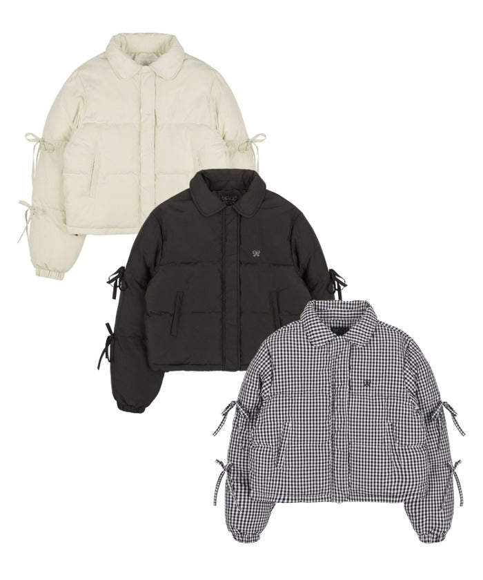 RIBBON COLLAR SHORT PUFFER_3 Color
