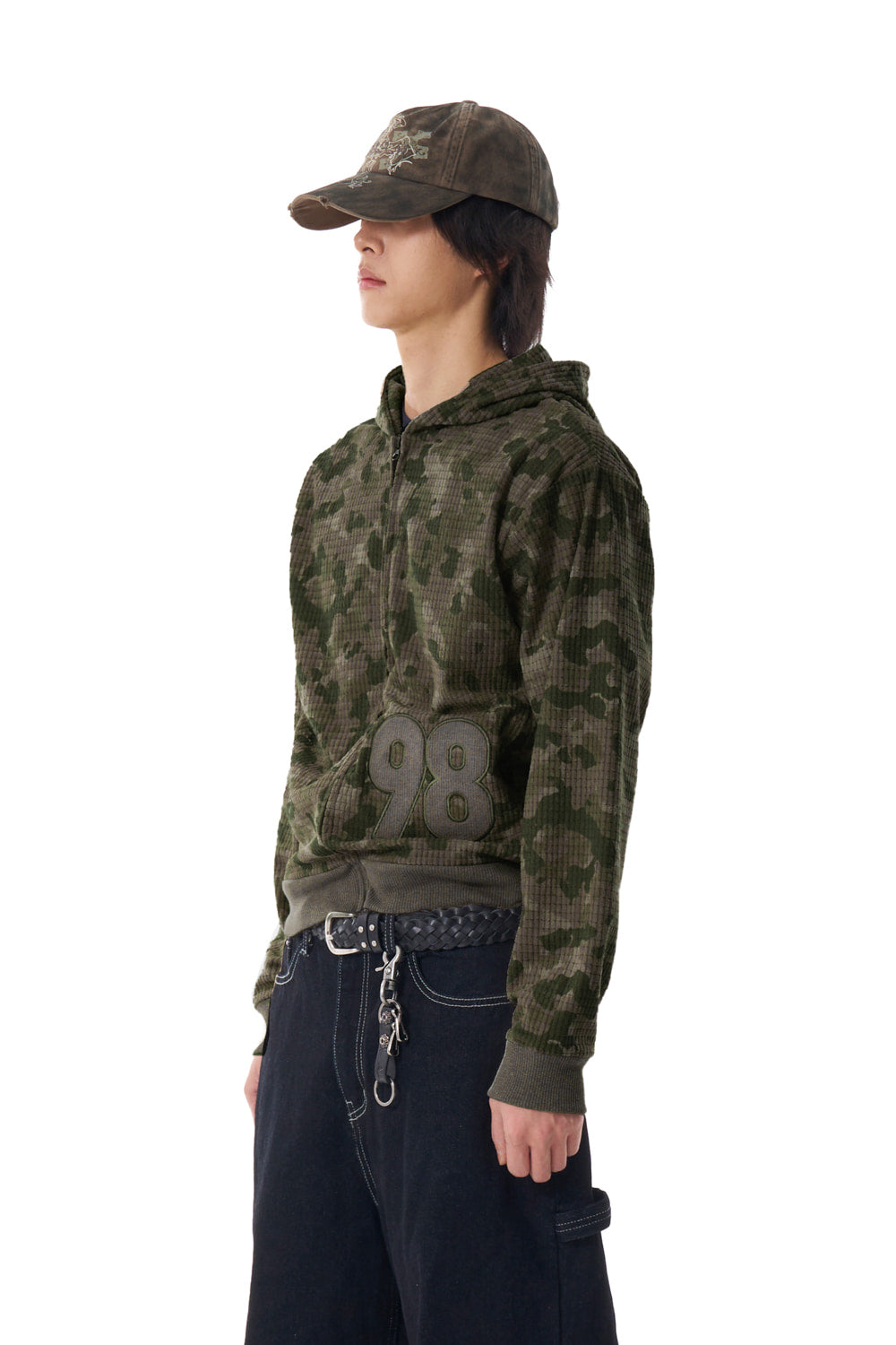98 Patch Camouflage Zip-Up Hoodie (Khaki)