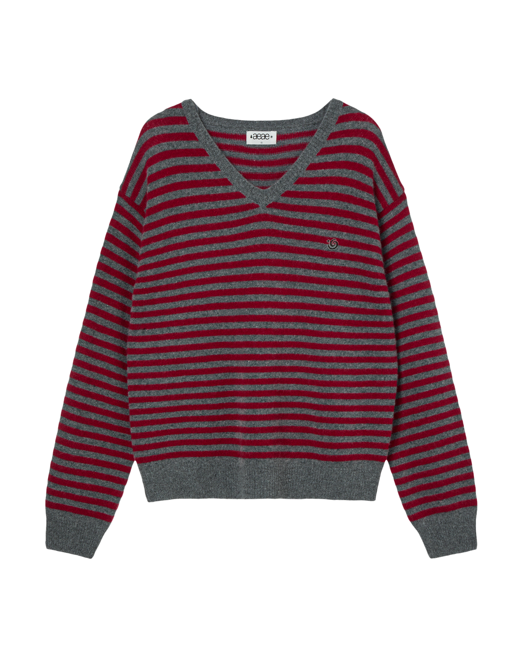 STRIPE V-NECK KNIT PULLOVER GREY
