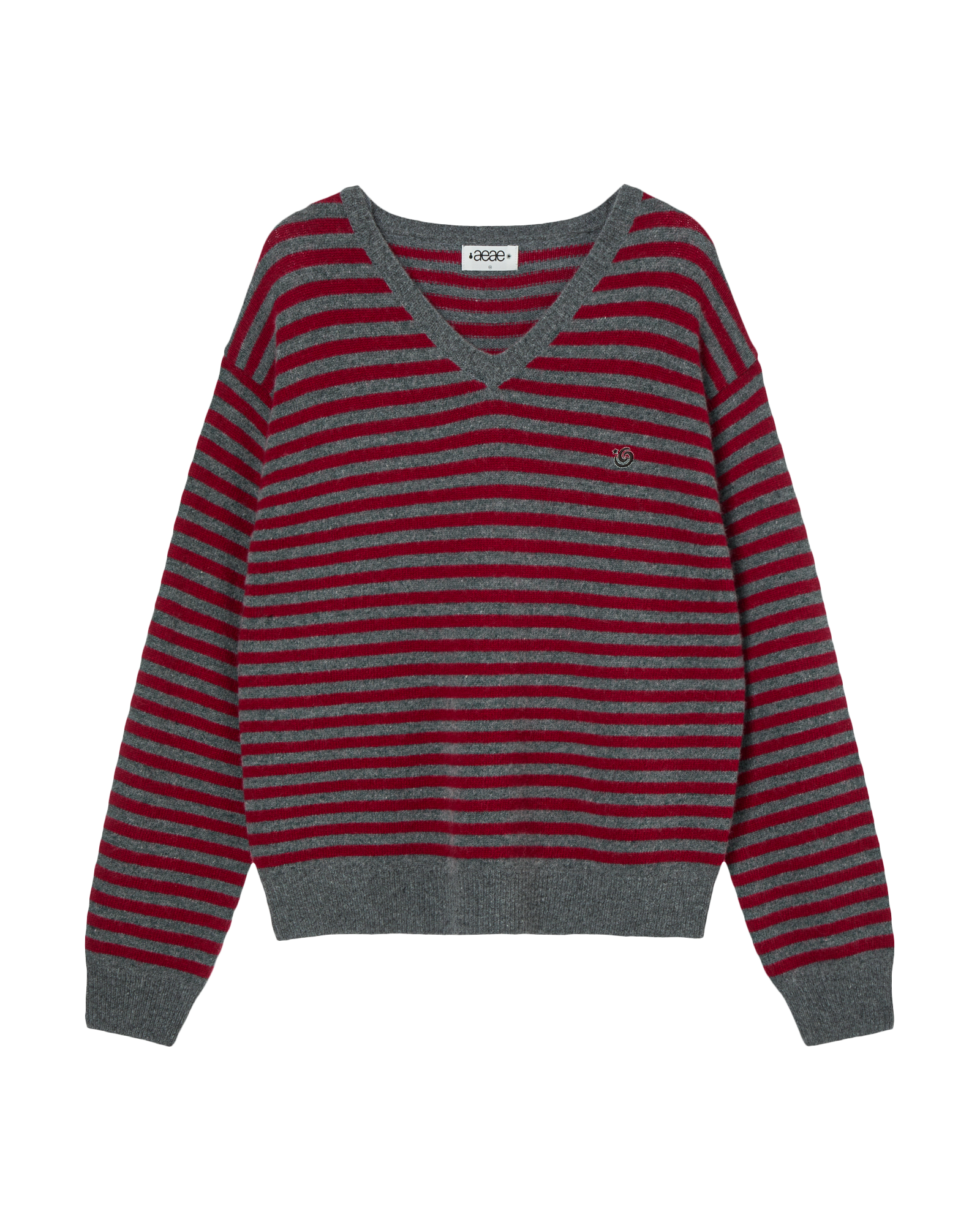 STRIPE V-NECK KNIT PULLOVER GREY