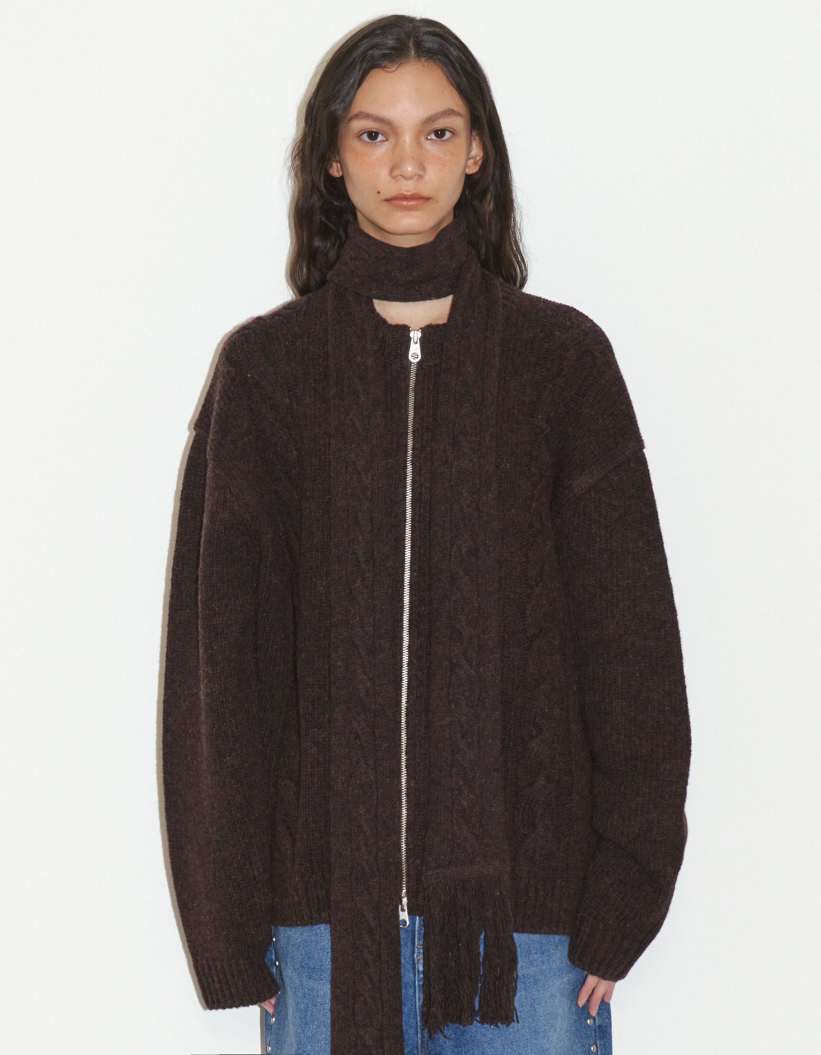 WOOL CABLE KNITTED JACKET / 2 Color