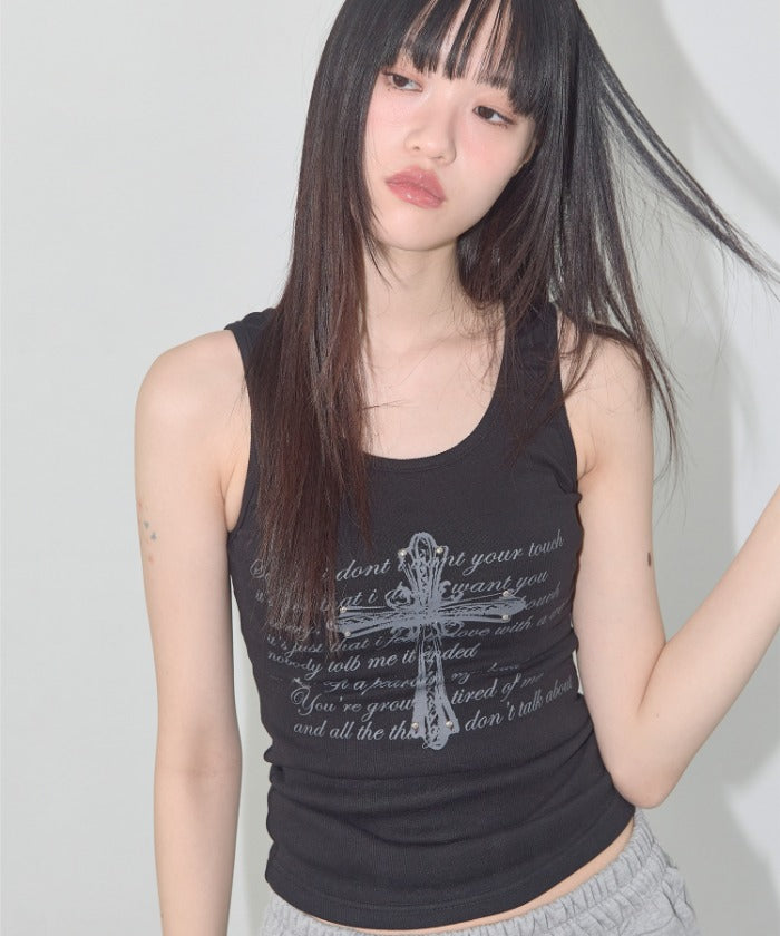 FRONT CROSS SLEEVELESS (BLACK)