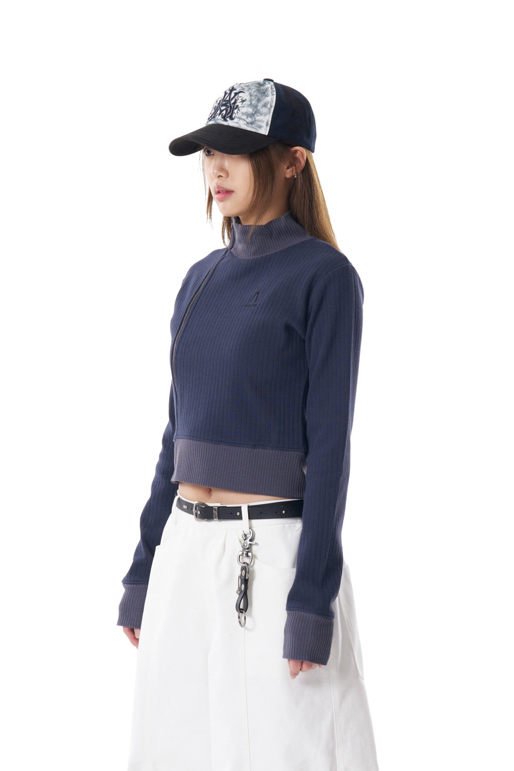 Side Neck Zip-Up (Navy)