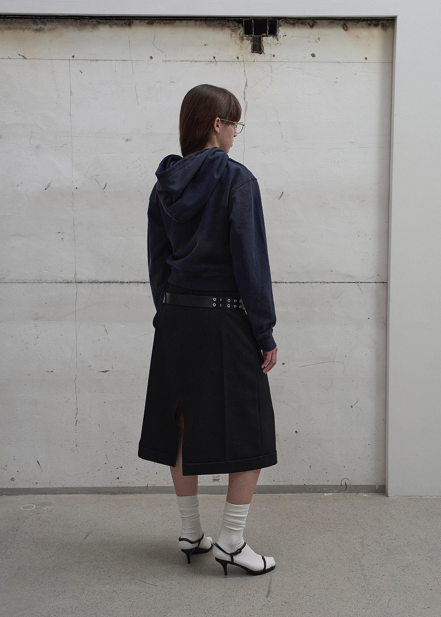 WASHED SHIRRING HOODIE ZIP-UP