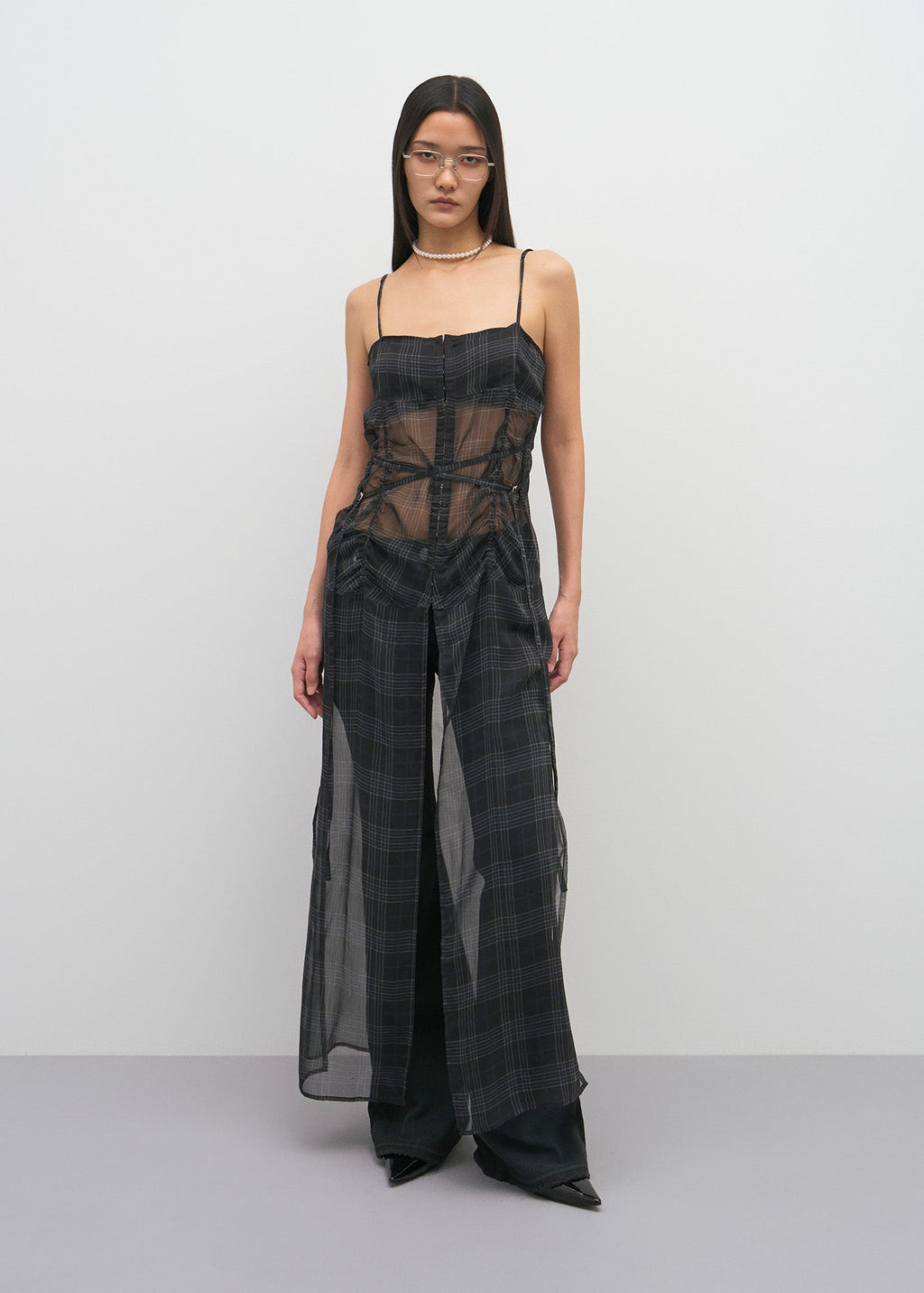 HOOK DETAIL CHIFFON DRESS_CHECKED / 2 Color