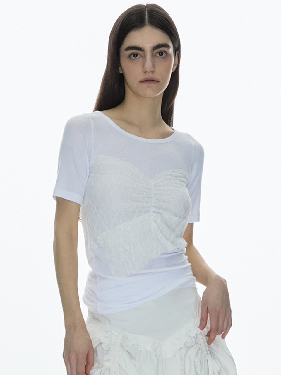 Layering Shirring T-Shirt White