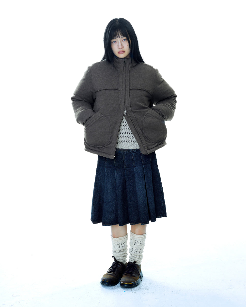 COZY SWEAT DOWN JACKET MELANGE BROWN