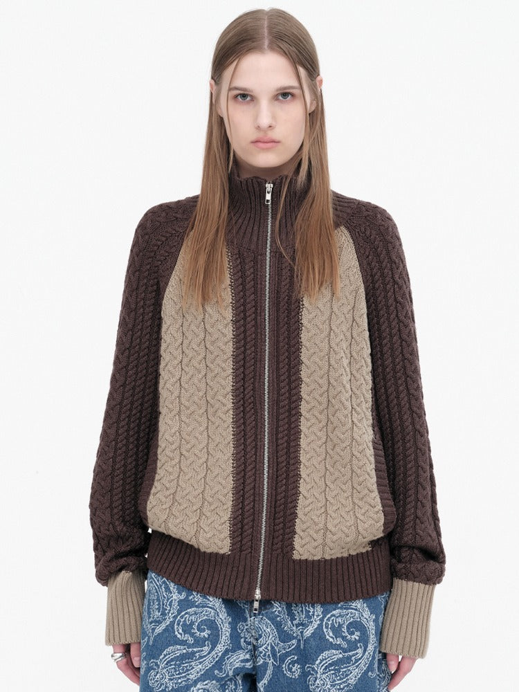 Mono Wool Knit Zip Up Brown