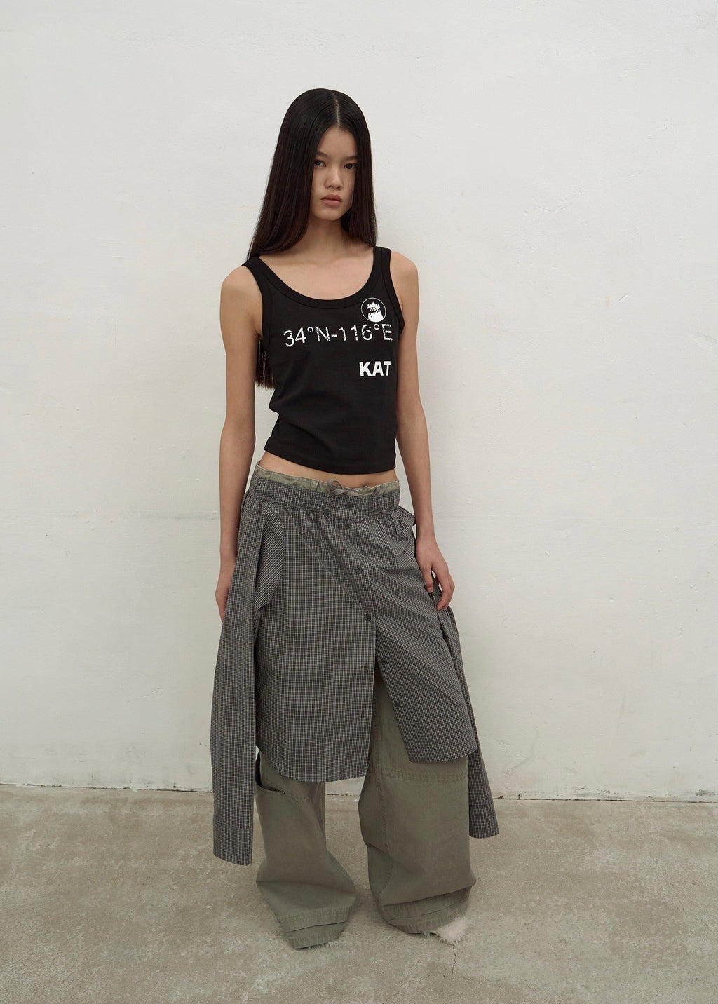 CHECKED BUTTON-UP SKIRT (GREY)