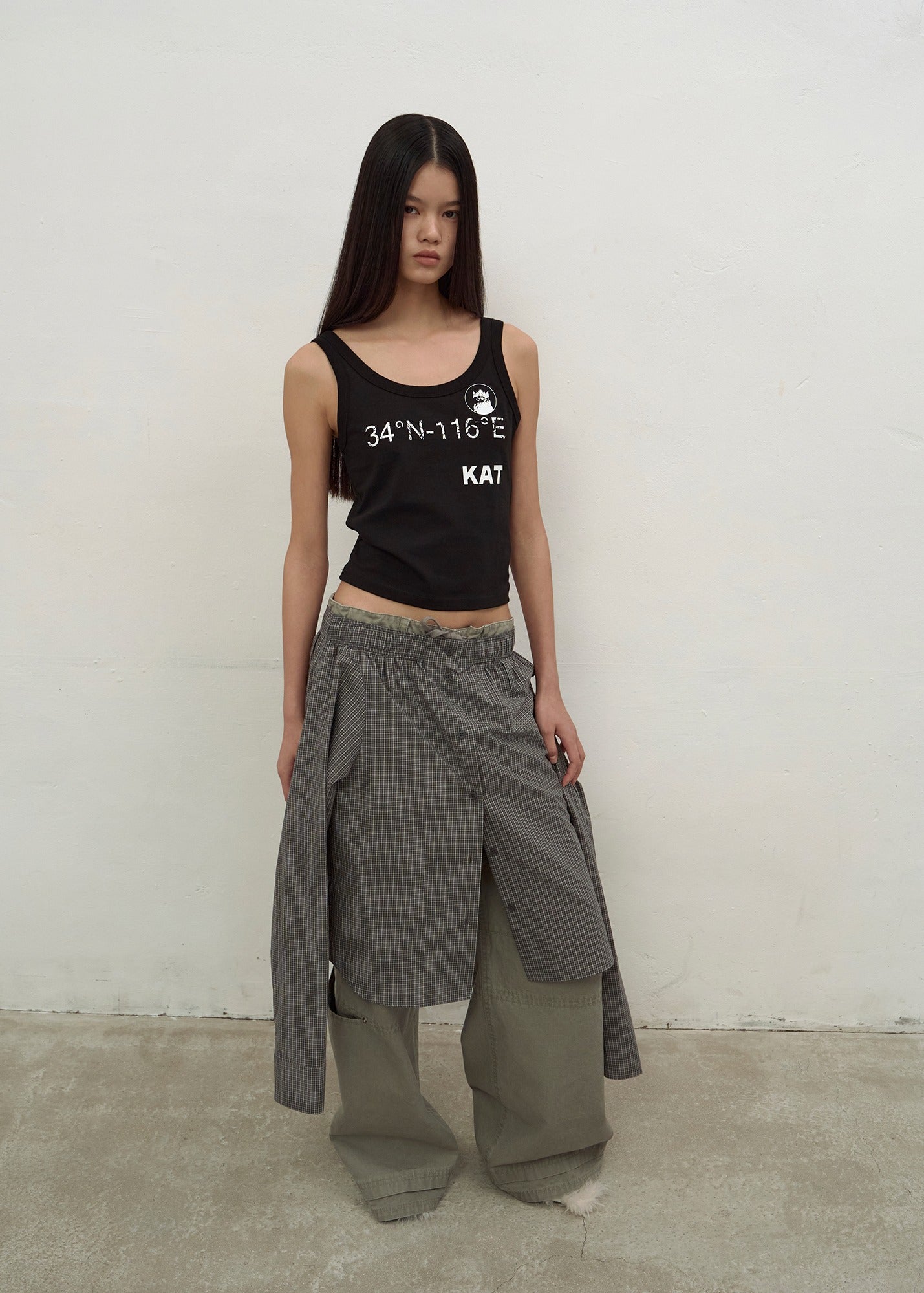 CHECKED BUTTON-UP SKIRT (GREY)