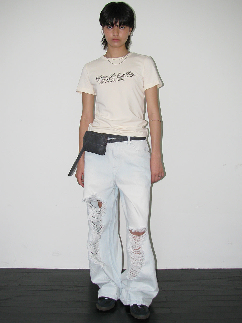 Curved Damage Wide Jeans Ice Blue