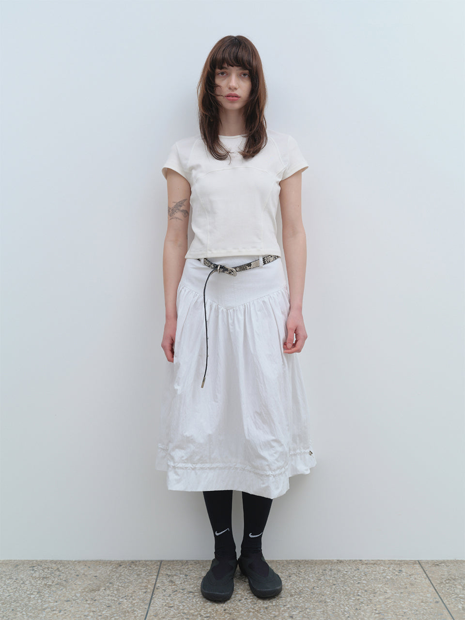 String Balloon Midi Skirt White