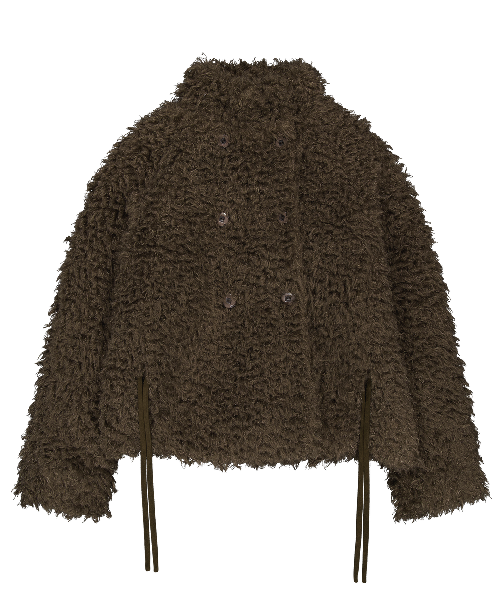 HAIRY FUR JACKET BROWN