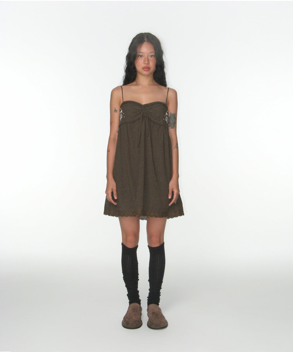 SOLAR STITCH MINI DRESS BROWN