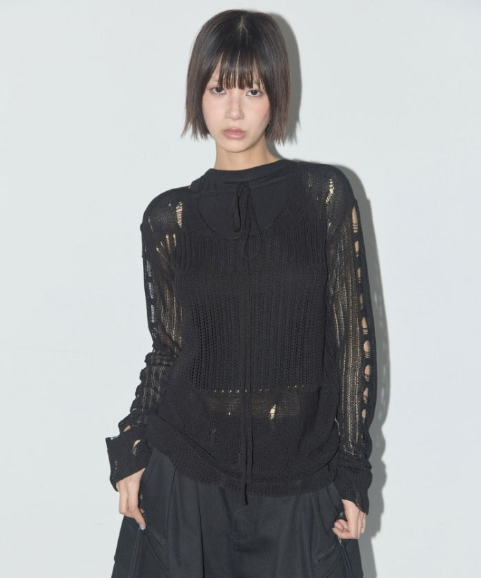 2-WAY DAMAGE KNIT LONG SLEEVE (BLACK)