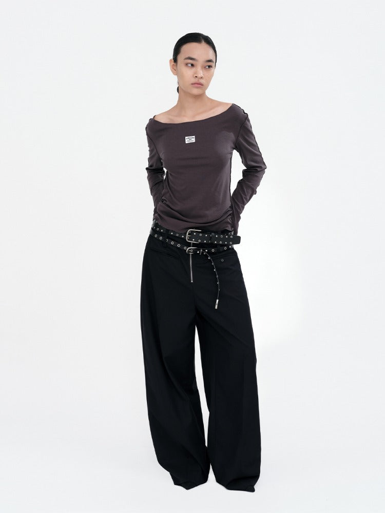Zipper Wide Trousers Deep Navy