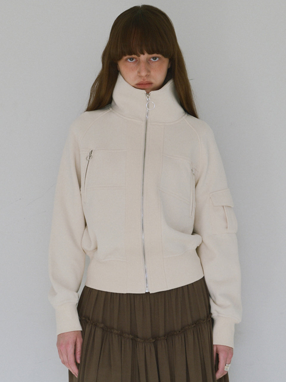 Jersey Short Bomber Jacket Ecru