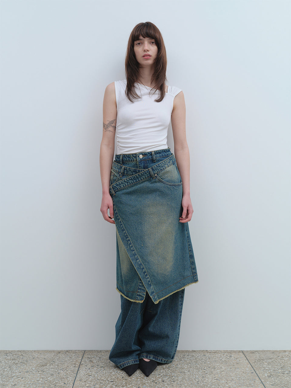 Denim Midi Wrap Skirt Blue