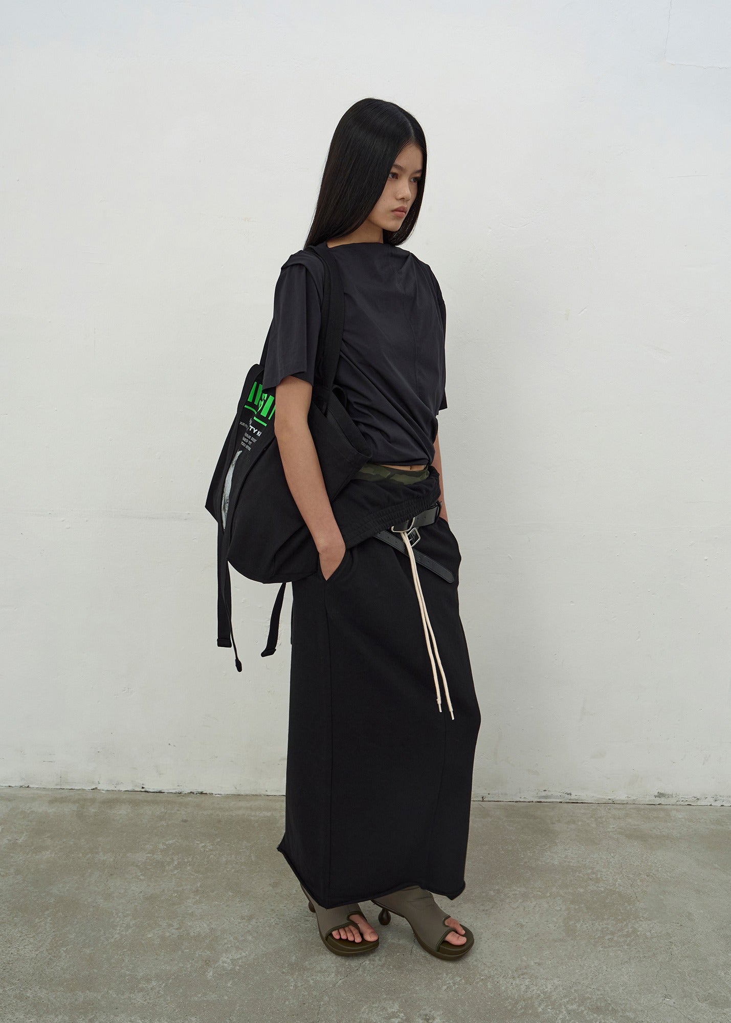 FOLD-OVER JERSEY SKIRT (BLACK)