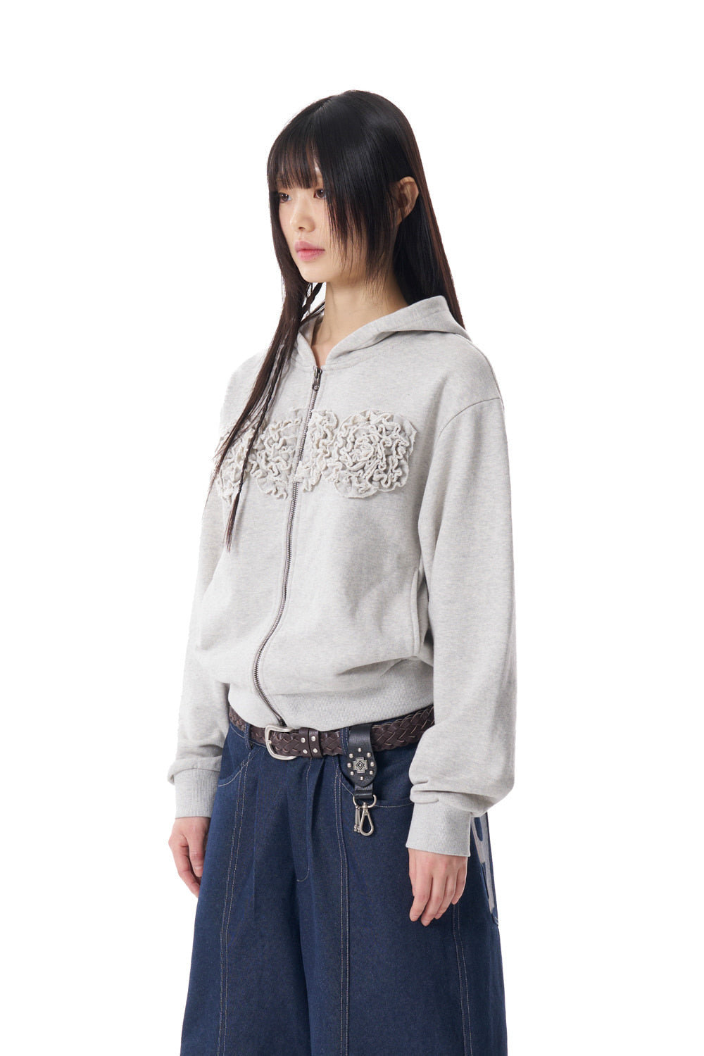 Flowers Zip-Up Hoodie (Gray)
