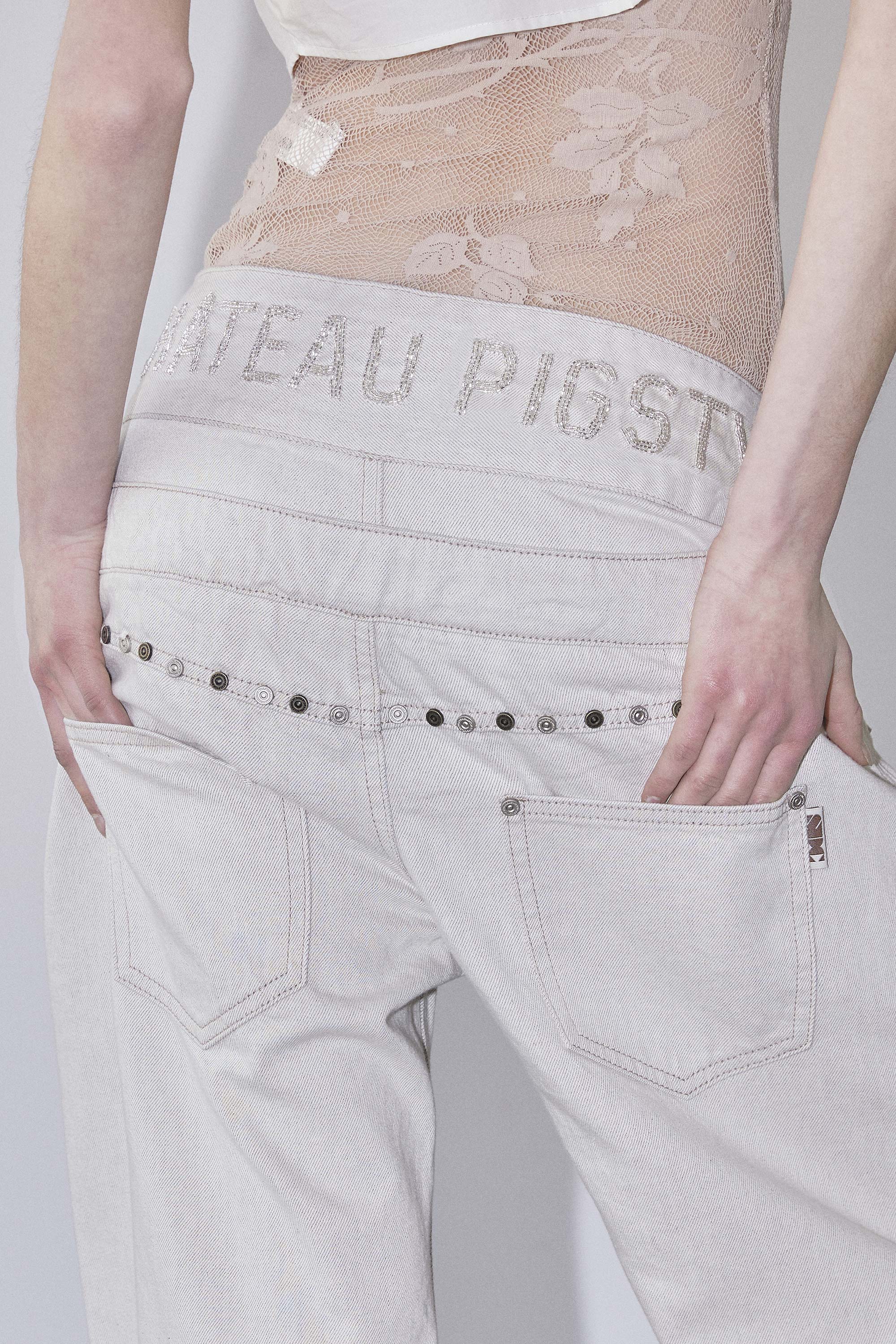 Beaded Layered Denim Pants Nonfade Raw