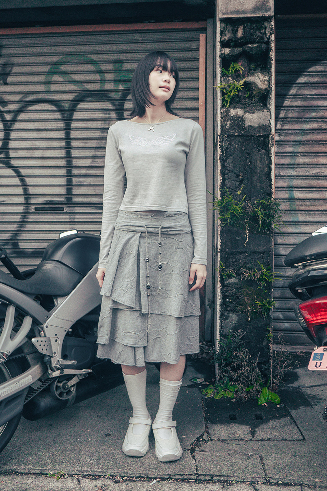 Star flayered midi skirt (Gray)