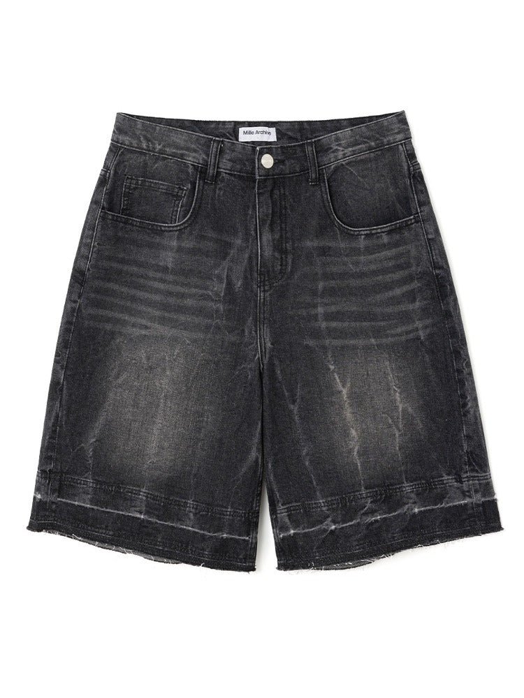 Layer Washed Denim Bermuda Pants Washed Black