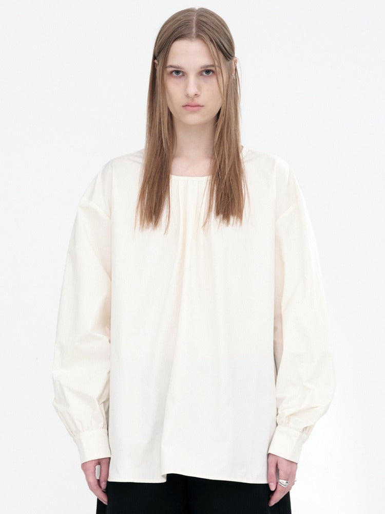 Round Shirring Blouse Ivory