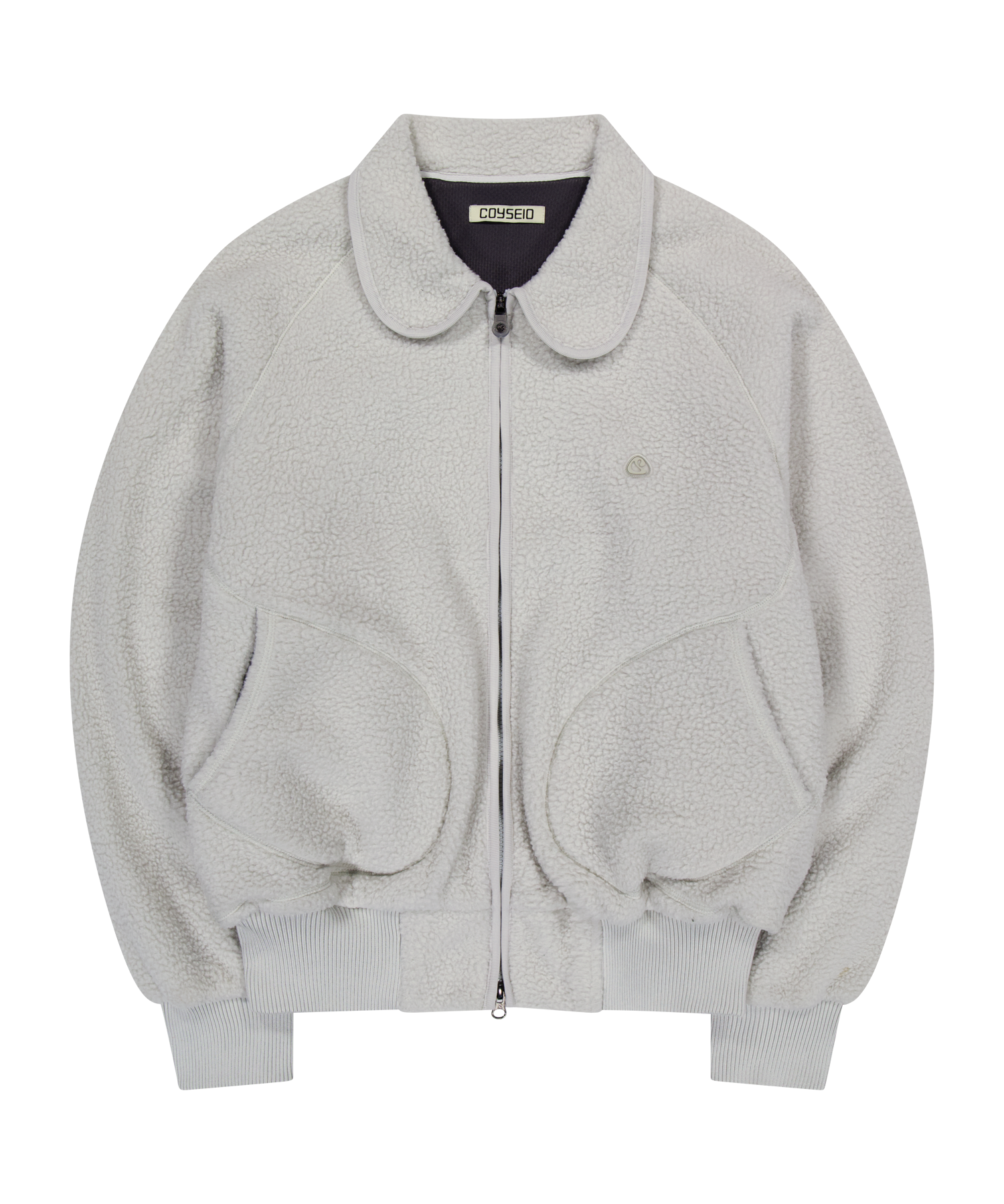 ROUND COLLAR FLEECE JACKET LIGHT GREY