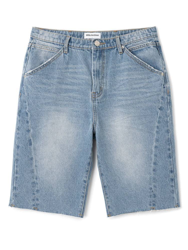 Slim Straight Fit Half Denim Pants Light Blue